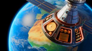 Illustration of humanity's cultural artifacts being sent into space to preserve our legacy.