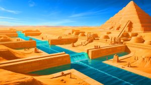 Illustration of the ancient Egyptian water management system around the Pyramid of Djoser.