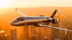 Illustration of the Bombardier Global 8000 aircraft showcasing its speed and luxury features.