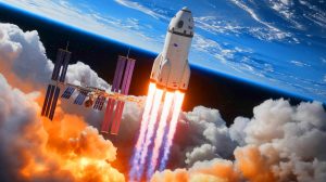 Illustration of SpaceX's Dragon capsule returning from the ISS with innovative equipment.