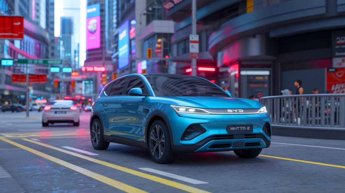 China’s BYD Stuns Market As “30 Percent Less” EV Directly Challenges Tesla And Targets Millions Of Budget-Conscious First-Time Car Buyers Illustration of BYD's Atto 2 electric vehicle in a vibrant urban setting.