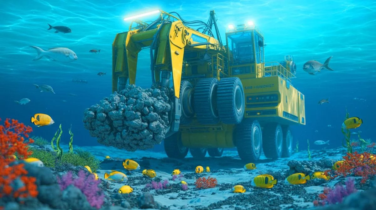 “Deep-Sea Mining Risks Ocean Collapse”: This New Controversy Pits Governments Against Environmentalists in a Race for Resources Illustration of a deep-sea mining operation extracting polymetallic nodules from the ocean floor.