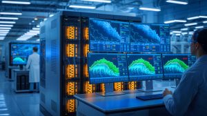 Illustration of the world’s fastest supercomputer, El Capitan, used for real-time tsunami forecasting.