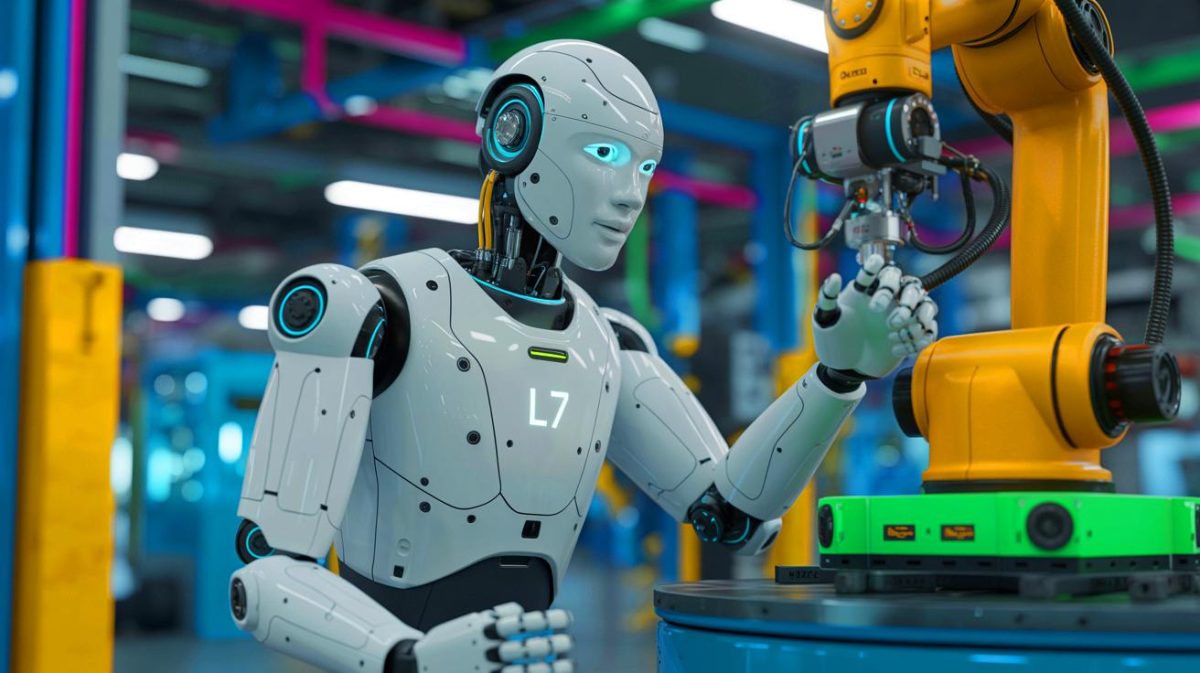 Illustration of the L7 humanoid robot by Robotera demonstrating its speed and dexterity.