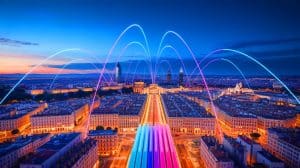 Illustration of Lyon as the world's fastest city for internet speed.