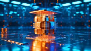 Illustration of China's Zuchongzhi 3.0 quantum processor achieving unprecedented computational speeds.