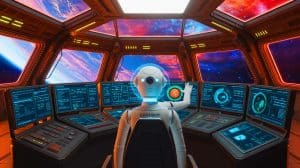 Illustration of AI Model ChatGPT Navigating a Simulated Spacecraft in a Competition.