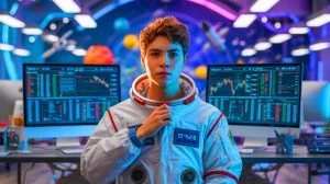 Illustration of Kairan Quazi transitioning from SpaceX engineer to Citadel Securities quantitative developer.