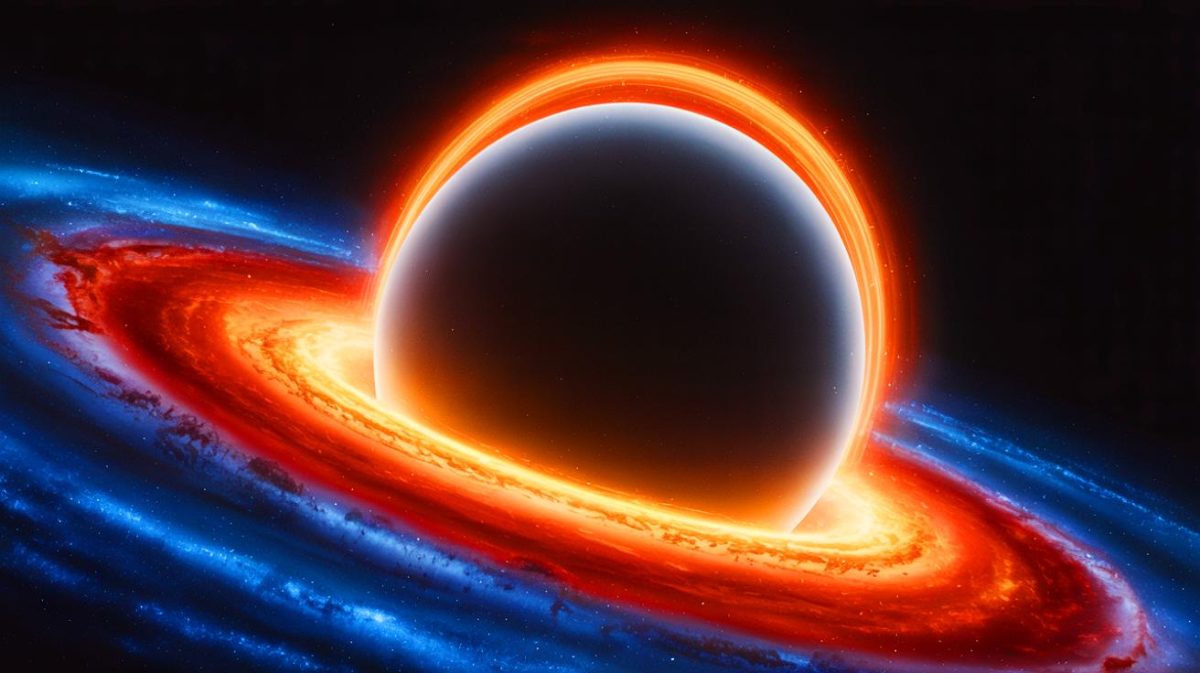 Illustration of a dormant ultramassive black hole in the Orange Galaxy.