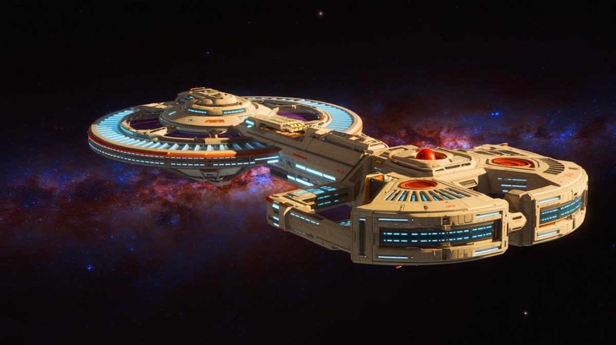 Illustration of innovative generation ship designs for interstellar travel.