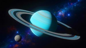 Illustration of Uranus with Its Newly Discovered Moon Orbiting in the Planet's Inner System.