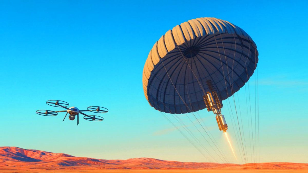 NASA’s “Bold Breakthrough” Divides Experts as Supersonic Parachutes Get $15 Million Upgrade in High-Stakes Flight Tests Illustration of NASA's supersonic parachute equipped with advanced sensors during a test deployment.