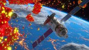 Illustration of space debris orbiting the Earth.