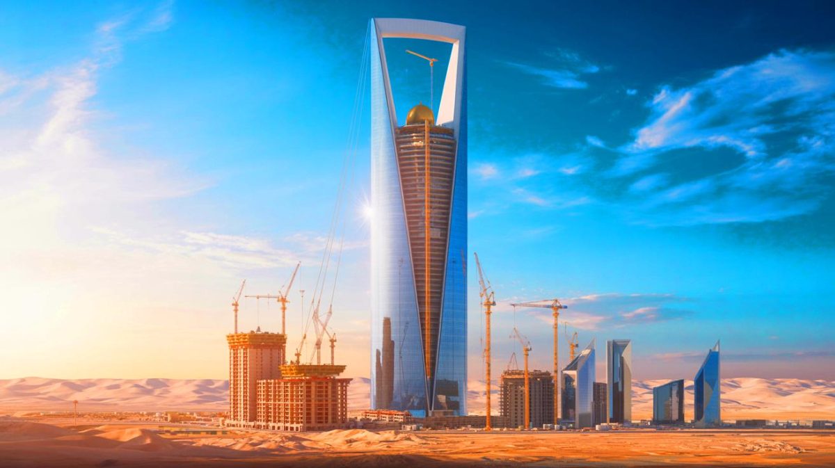 Illustration of the Jeddah Economic Company Tower under construction in Saudi Arabia.