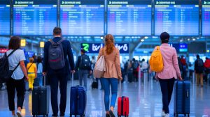 Illustration of European tourists avoiding American destinations during the Trump administration.