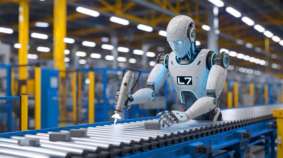 Illustration of the L7 humanoid robot showcasing its speed and dexterity.