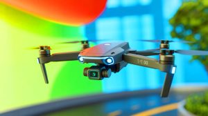 Illustration of a drone autonomously generating its own software through AI models.
