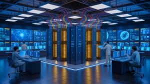 Illustration of Japan's ambitious FugakuNEXT supercomputer project aimed at revolutionizing AI and scientific research.