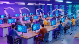 Illustration of the integration of artificial intelligence into the IT industry by 2030.
