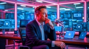 Illustration of Elon Musk Contemplating the Impact of Artificial Intelligence on the Workforce.