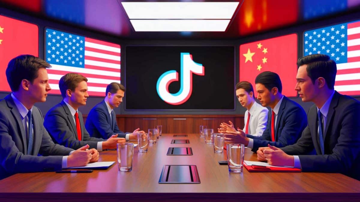 “China Still Controls Everything”: TikTok’s Secret Deal That Betrays America And Exposes Washington’s Complete Surrender Illustration of negotiations between the U.S. and China over TikTok's operations.