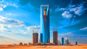 Illustration of the construction progress of the Jeddah Tower in Saudi Arabia.