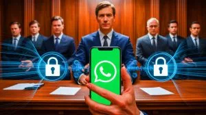 Illustration of a whistleblower confronting a tech giant over alleged data security failures.