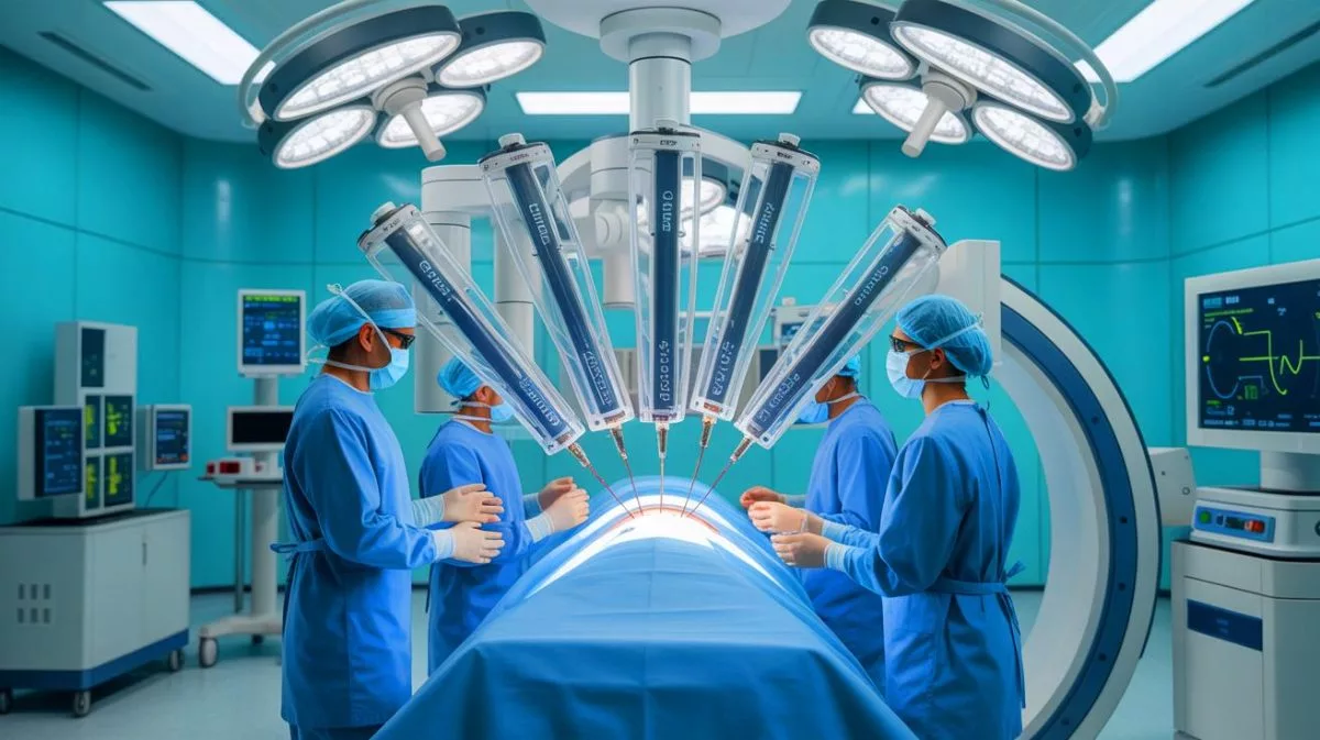 Illustration of Neuralink brain implant surgery being performed in Toronto, Canada.