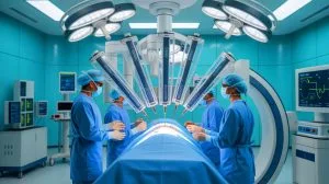 Illustration of Neuralink brain implant surgery being performed in Toronto, Canada.