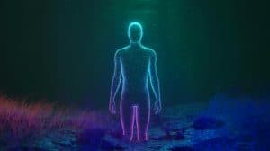 Illustration of the faint light emitted by living organisms, which vanishes upon death.