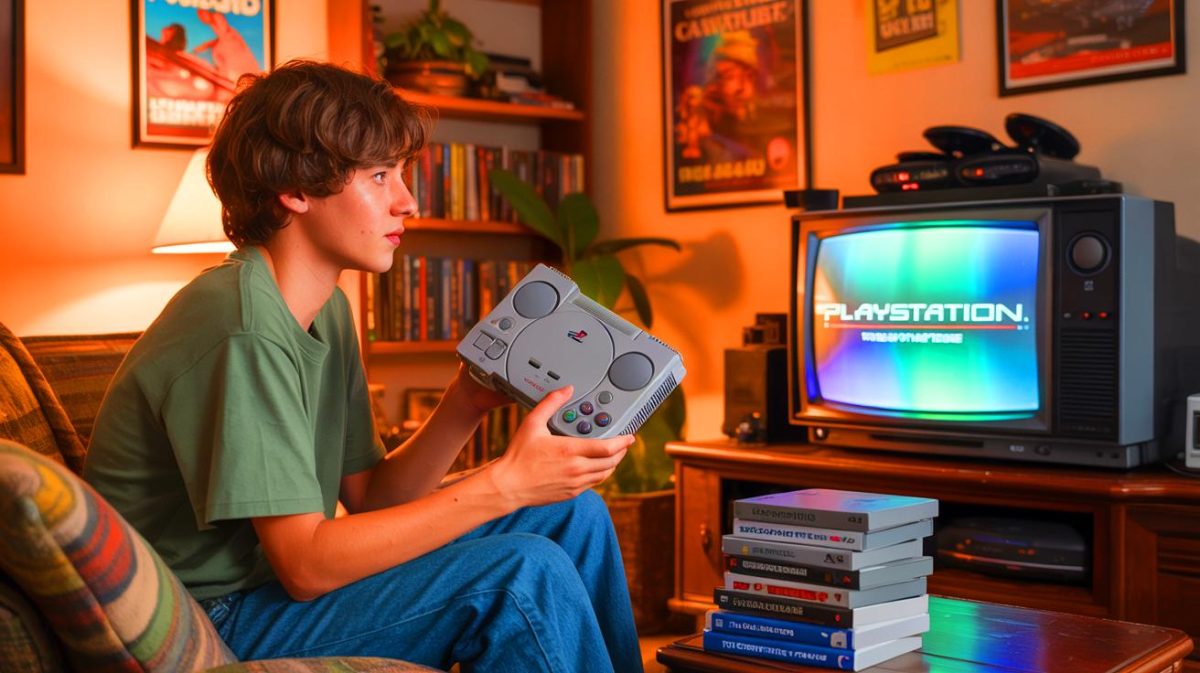 “This Kid Just Aged Me Forty Years”: Teen Gets PlayStation From Grandpa And Destroys Gamers With Brutal Reality Check Illustration of a young gamer holding a PlayStation 1 gifted by his grandfather.