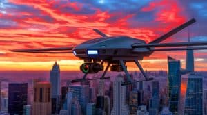 Illustration of autonomous weapons systems influenced by AI technology and military advancements.