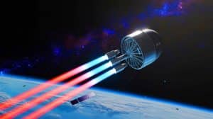 Illustration of a Bidirectional Plasma Ejection Type Electrodeless Plasma Thruster in Action.