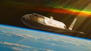 Illustration of the X-37B spaceplane landing at NASA’s Kennedy Space Center after its record-breaking mission.