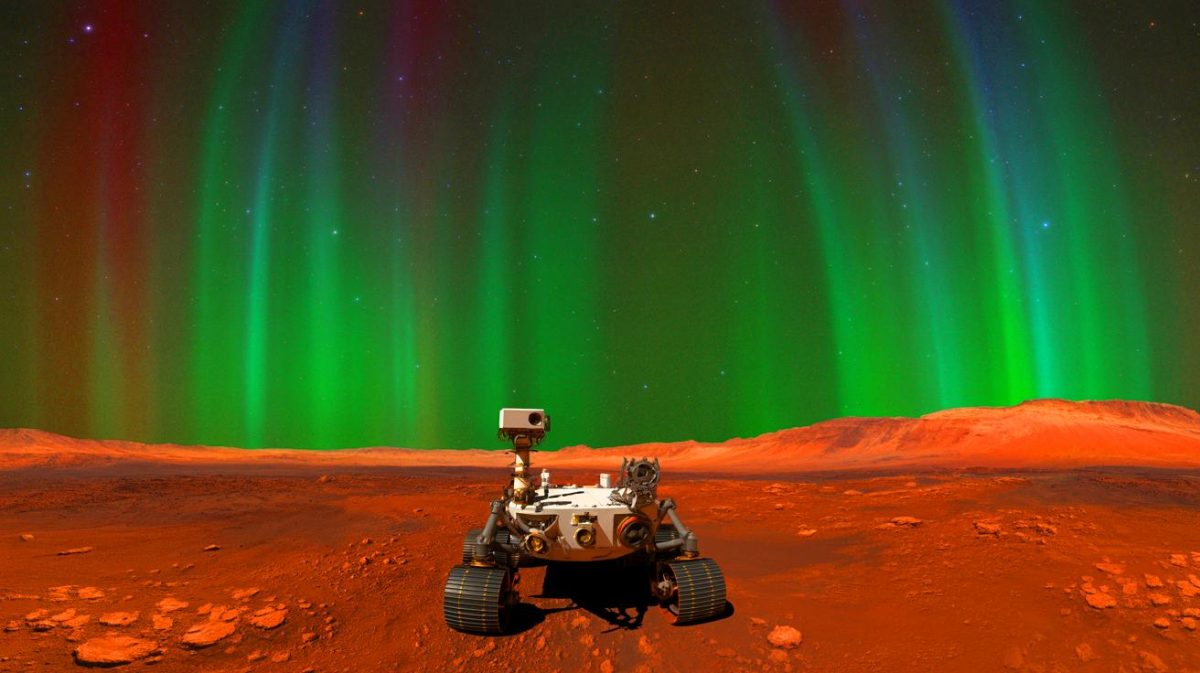 “We’ve All Been Fooled”: NASA Discovers Green Auroras On Mars That Scientists Can Now Predict And It Changes Everything Illustration of how the aurora might appear in the Martian sky above the Perseverance rover.