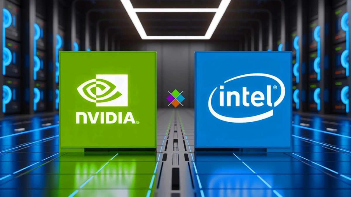 “They’re Merging Into One Company”: Nvidia Invests $5 Billion In Intel While Stock Explodes 33% Pre-Market Illustration of Nvidia and Intel's historic partnership in artificial intelligence and high-performance computing.