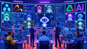 Illustration of the global dominance of AI chatbots originating from the U.S., China, and France.