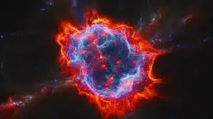 Illustration of the Cassiopeia A supernova remnant with silicon-rich and neon-rich materials highlighted.