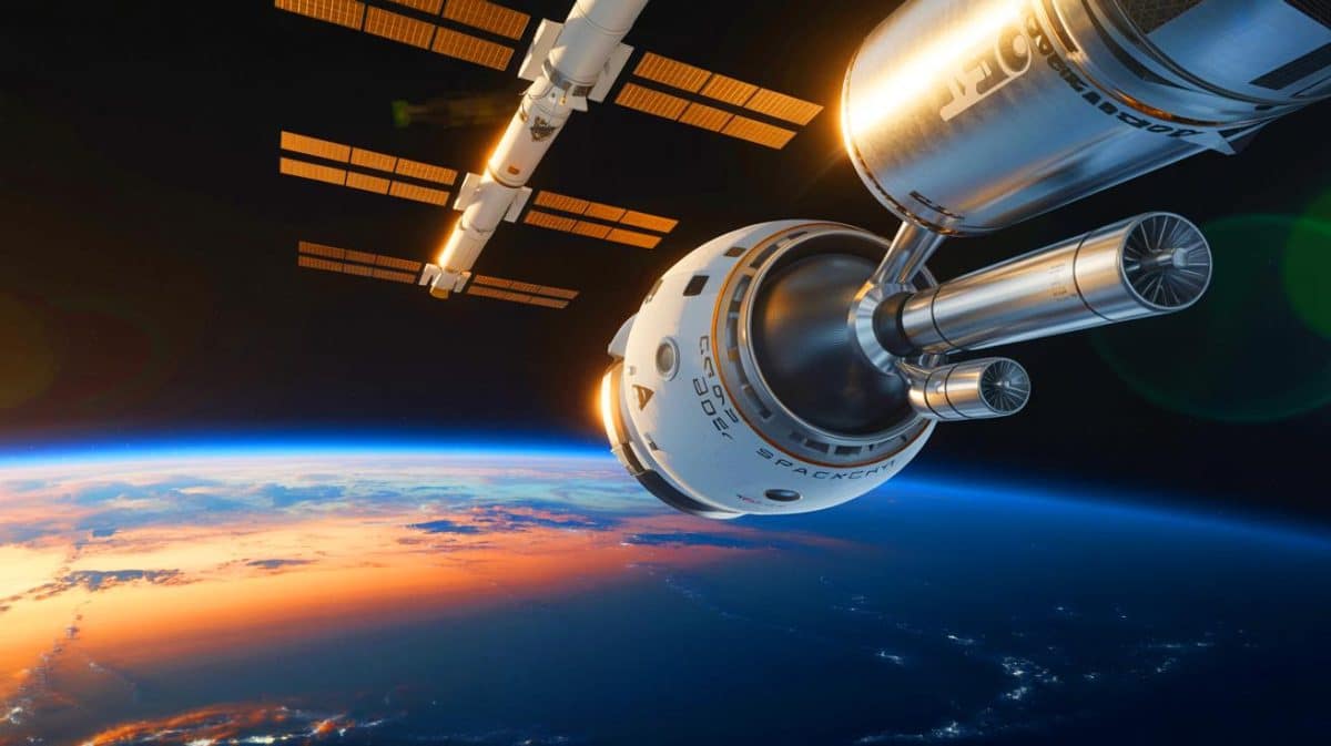 “SpaceX Steals Russia’s Space Job”: Dragon Spacecraft Equipped With Revolutionary Thruster System to Boost International Space Station Using Draco Engines Illustration of a Dragon spacecraft approaching the International Space Station for docking.