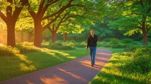 Illustration of Steve Jobs engaging in a walk to stimulate creativity.