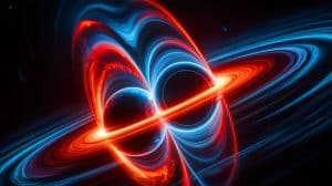 Illustration of the recoil effect in a newly formed black hole following the merger of two preexisting ones.