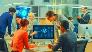 Illustration of the interplay between artificial intelligence and human expertise in modern workplaces.