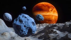Illustration of asteroids coorbiting near Venus with potential threat to Earth.
