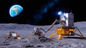 Illustration of the lunar surface with helium-3 deposits being explored for extraction.