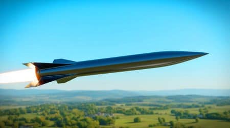 “France Tests Mach 5 Weapon That Destroys Everything”: Military Officials Reveal Hypersonic Missile Making Defense Systems Worthless Illustration of the V-MAX hypersonic missile soaring through the sky.