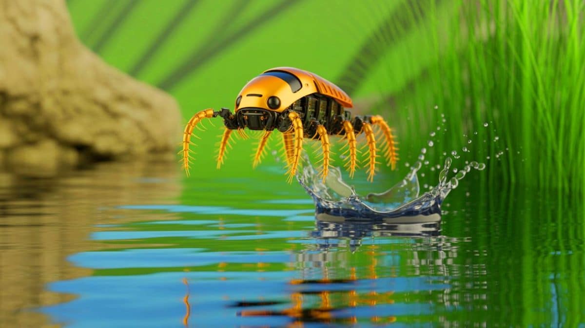 Illustration of a tiny robotic jumper mimicking the leaping mechanics of springtails.