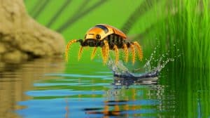 Illustration of a tiny robotic jumper mimicking the leaping mechanics of springtails.