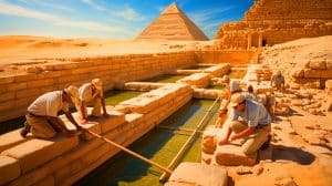 Illustration of the advanced hydraulic system used in the construction of Egypt’s Pyramid of Djoser.
