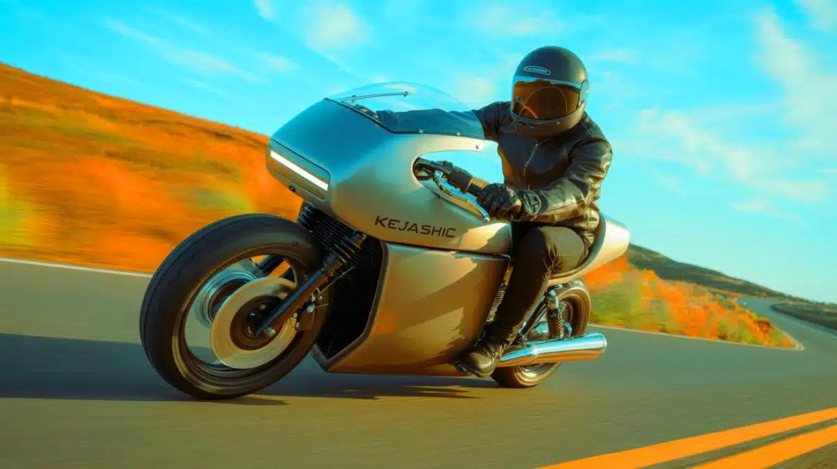 “132 Pounds of Downforce at 93 MPH”: Australian Mechanic Creates Tilt Wing Motorcycle With Revolutionary Offset Steering System Illustration of the Kejashi tilt-wing motorcycle designed by South Australian mechanic Kent Shillitoe.