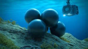 Illustration of jet-black egg capsules discovered in the Kuril-Kamchatka Trench at 20,300 feet below the Pacific Ocean.